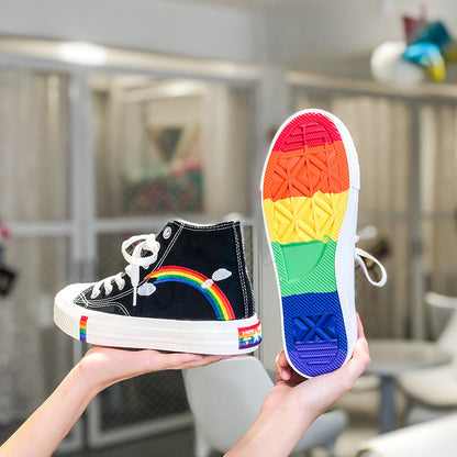 Stylish Rainbow Print High Top Canvas Shoes modakawa