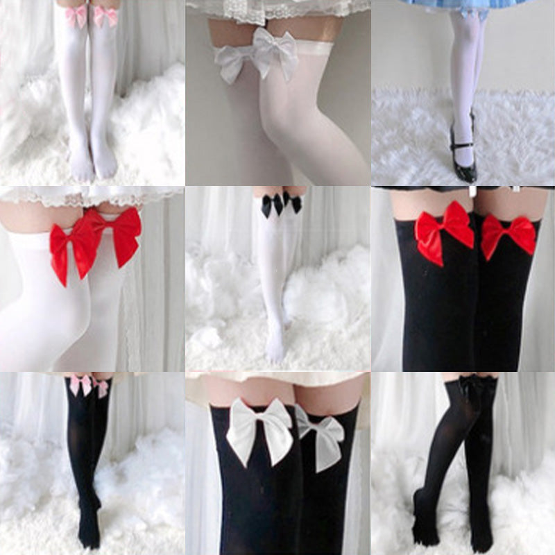 Bow Decor Pure Color Lolita Stockings Modakawa