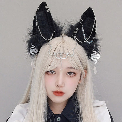 Black Snake Chain Fox Ears Furry Headband modakawa