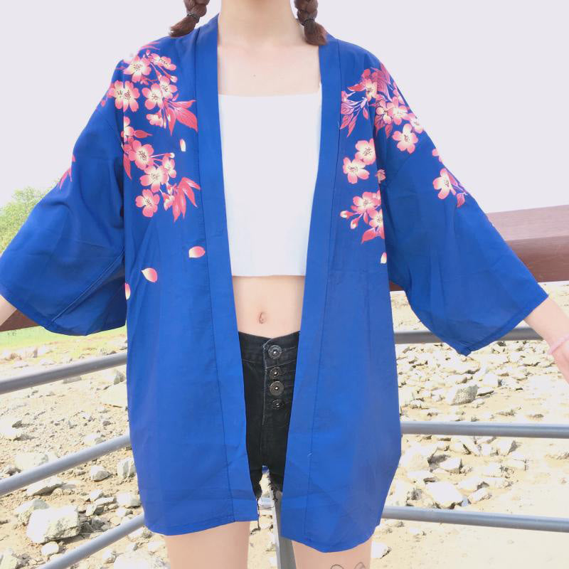 Black Fish Floral Kimono Outerwear Sun Protective modakawa