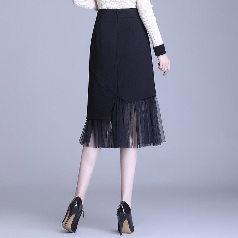 Irregular Mesh Stitching Black Skirt Modakawa