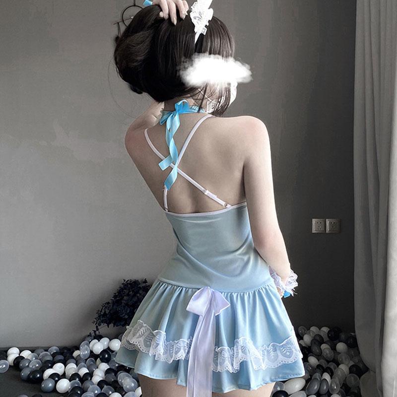 Blue Sexy Maid Lace Bow Stockings Lingerie Dress Modakawa