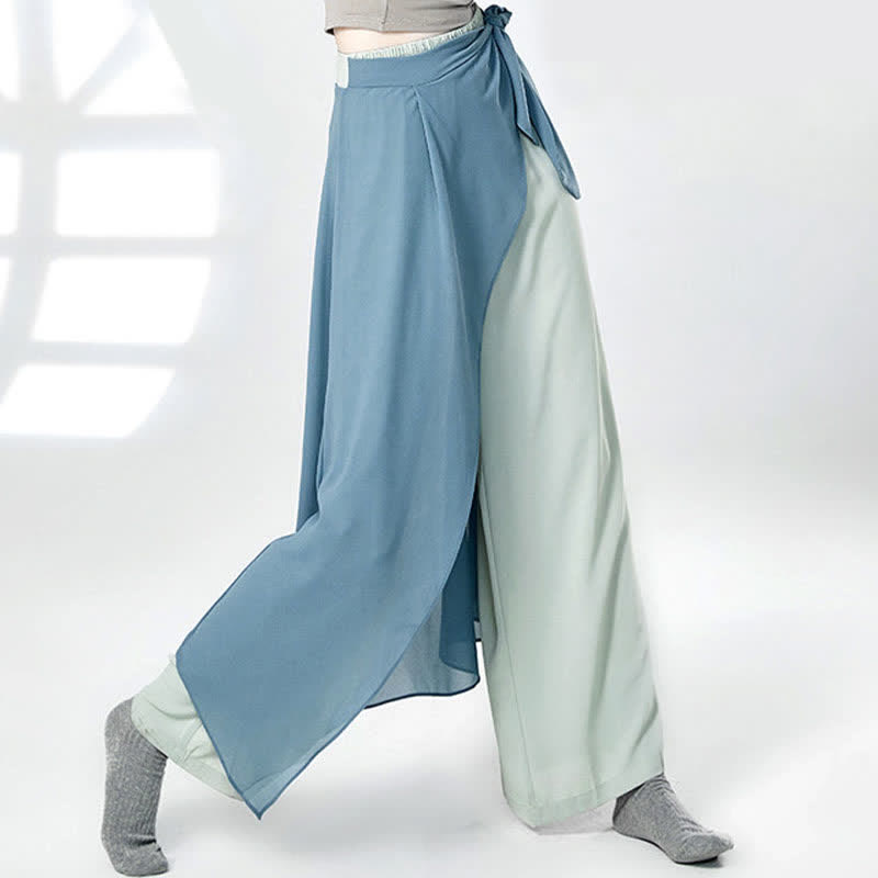 Vintage Blue Flowy Wide Leg Casual Pants modakawa