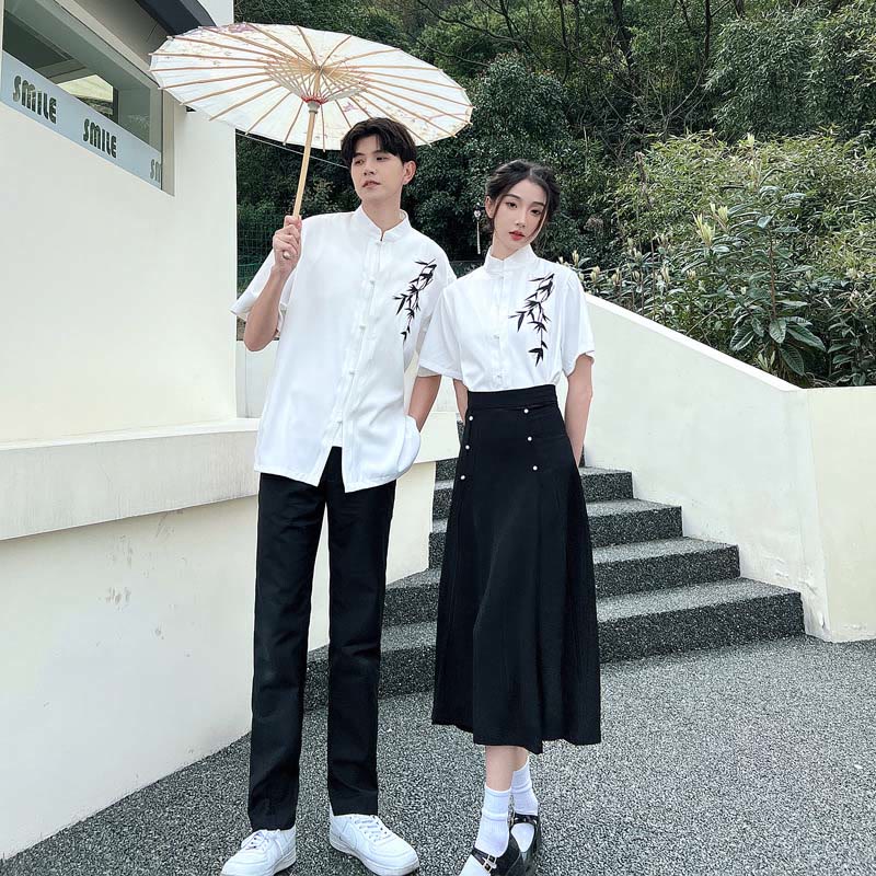 Couple Vintage Leaves Print T-Shirt Skirt Pants modakawa