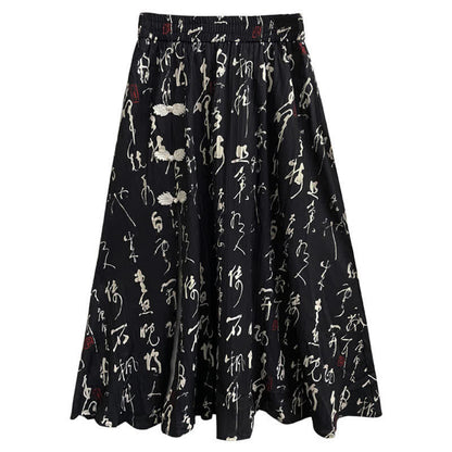 Elegant Character Print Buckle Split Skirt modakawa