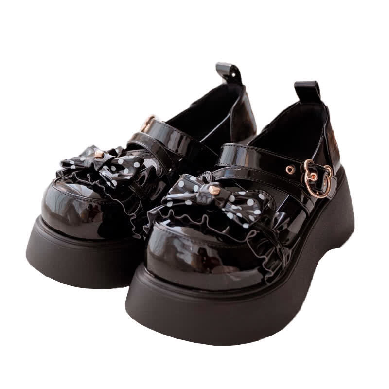 Cartoon Bear Polka Dot Bow Knot Platform Lolita Shoes modakawa