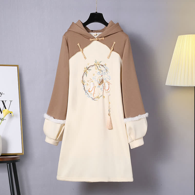 Vintage Bunny Tassel Plush Hooded Sweatshirt Dress modakawa