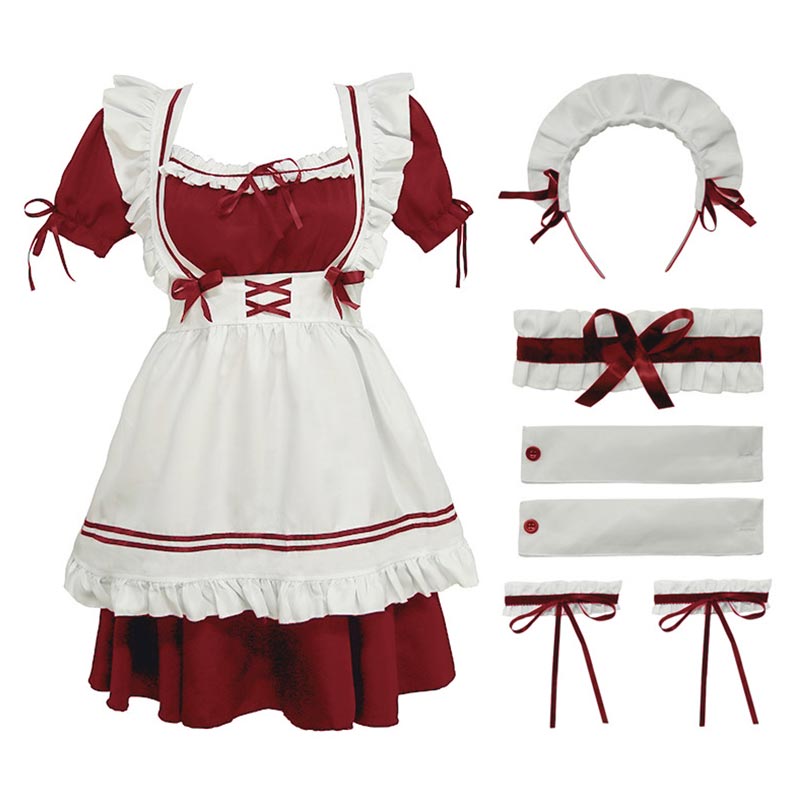 Lolita Seven Piece Ruffled Maid Dress modakawa