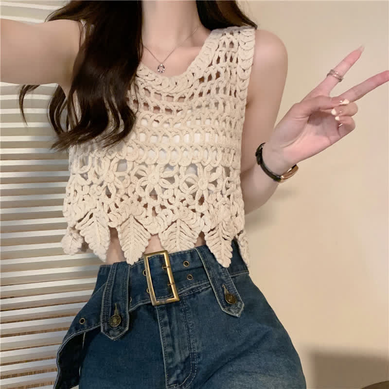 Hollow Out Crochet Crop Top Cami Top Cargo Pants modakawa