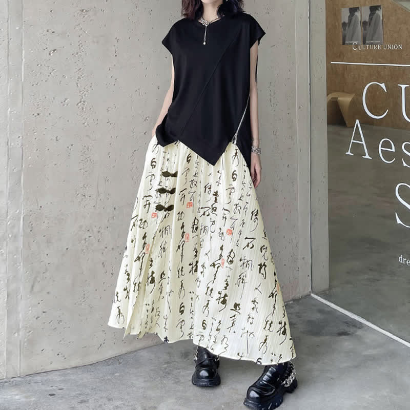 Elegant Character Print Buckle Split Skirt modakawa