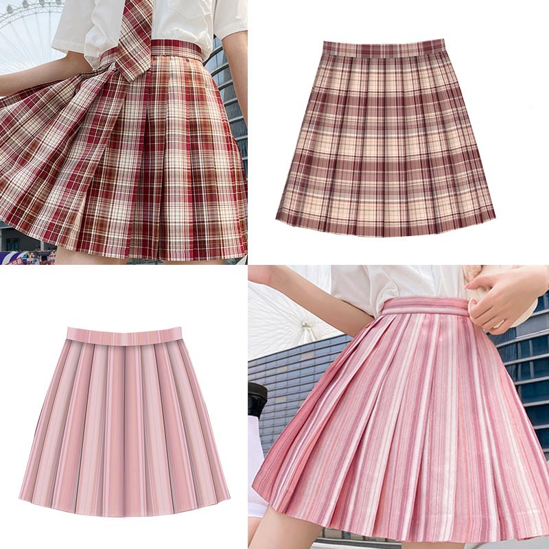 Plaid Print Pleated Skirt Bow Tie Set Modakawa