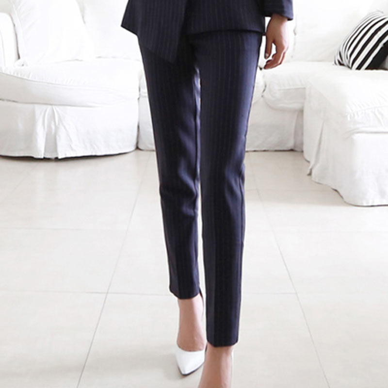 Stripe Irregular Neck Blazer Pants Suit Set Modakawa