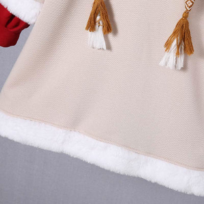 Vintage Fox Embroidery Buckle Plush Hooded Sweatshirt Dress