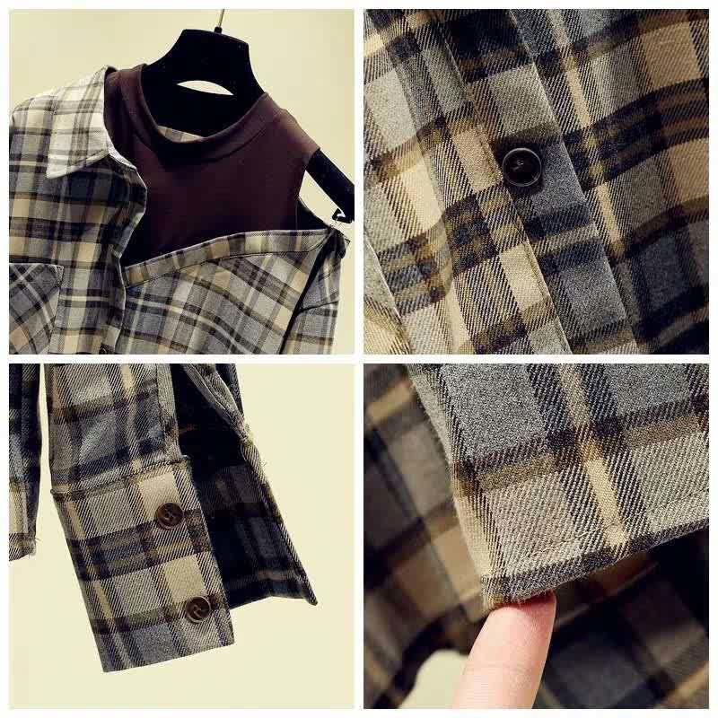 Plaid Shirt Button Front Tulle Skirt modakawa