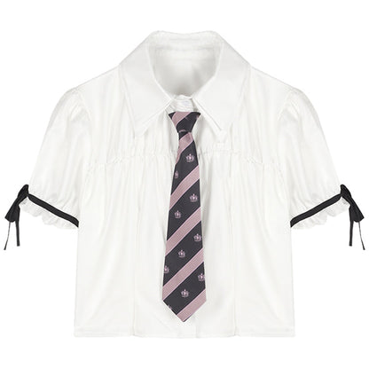 Preppy Style Ruffled Lapel T-Shirt Tie Dress modakawa