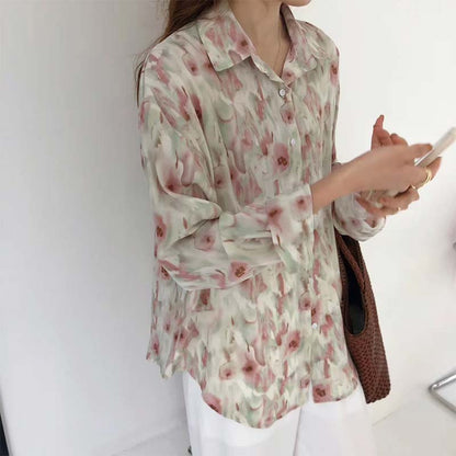 Sweet Floral Print Casual Lapel Shirt modakawa