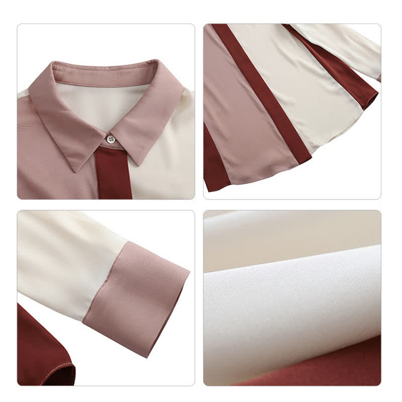 Pink White Colorblock Lapel Shirt Workwear modakawa