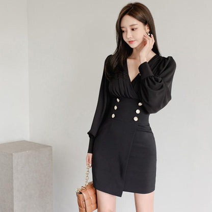 Elegant V-Neck Slim Dress Modakawa