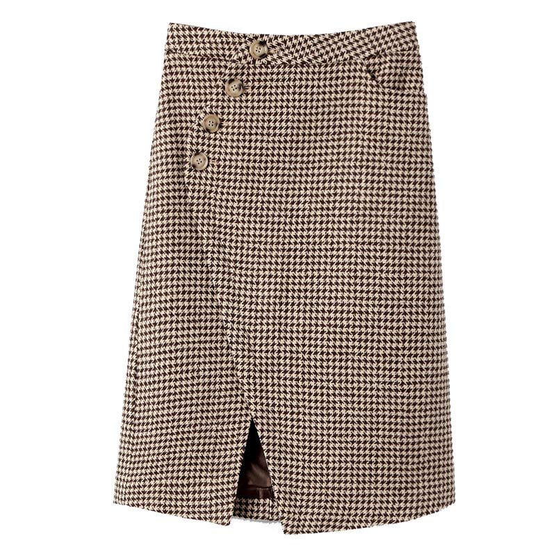 Chic Lattice Print Pocket Split Skirt Modakawa