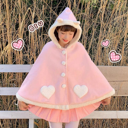 Cute Wings Ears Love Heart Hooded Short Cloak Coat Modakawa