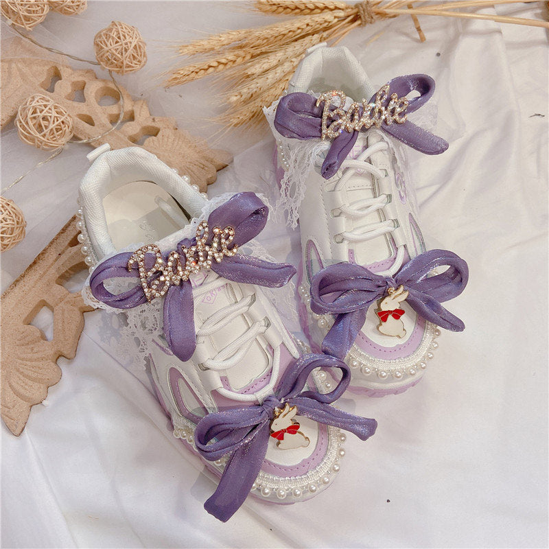 Sweet Purple Bow Lace Up Sneakers Modakawa