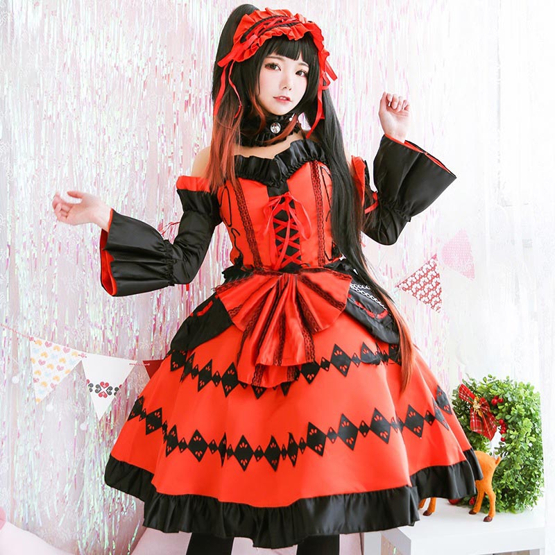 Red Lolita Princess Cosplay Lace Up Dress Modakawa