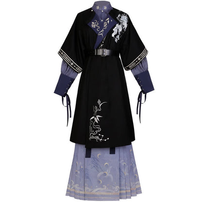 Han Costume Vintage Floral Embroidery Purple Dress Set modakawa