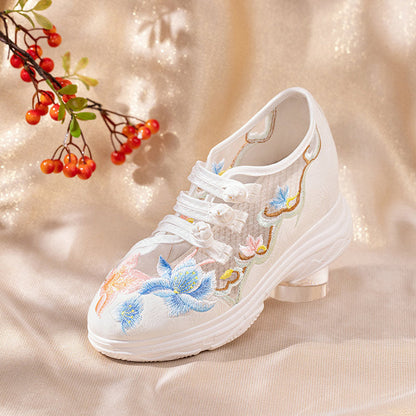 Sweet Blossom Print Buckle Mesh Platform High Heels Shoes Modakawa