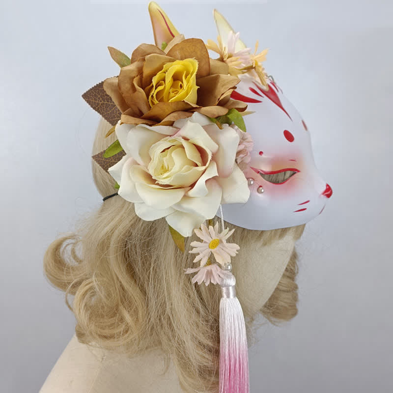 Exquisite Fox Print 3D Flower Vintage Mask modakawa