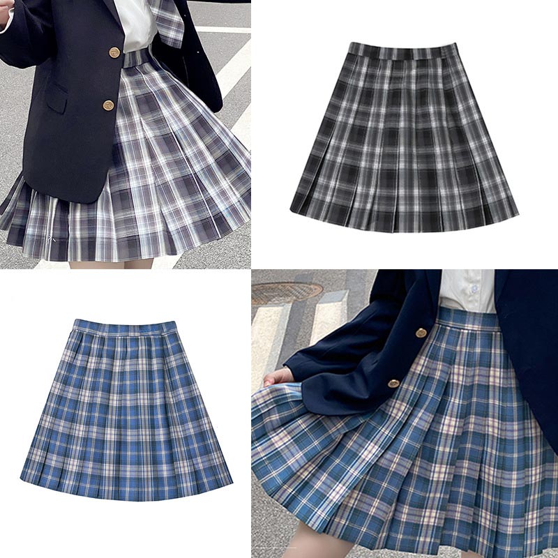 Plaid Print Pleated Skirt Bow Tie Set Modakawa