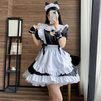 Lolita Doll Collar Kitty Hollow Out Ruffled Maid Dress Modakawa