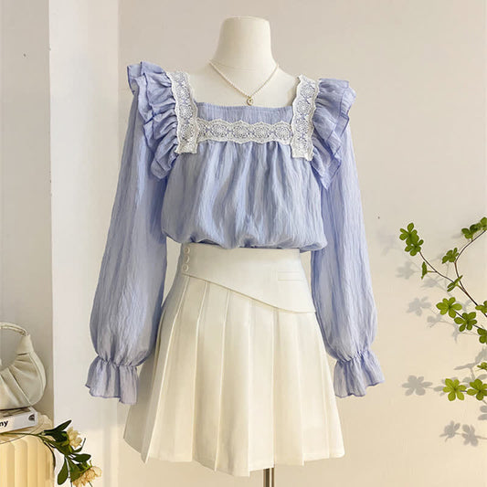 Flouncing Loose Shirt High Waist Pleated Skirt modakawa