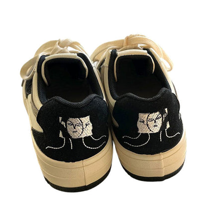 Face Embroidery Black Sneakers SpreePicky