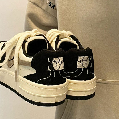 Face Embroidery Black Sneakers SpreePicky