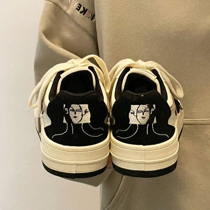 Face Embroidery Black Sneakers SpreePicky