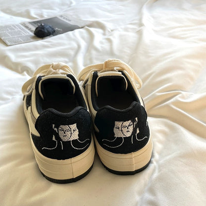 Face Embroidery Black Sneakers SpreePicky