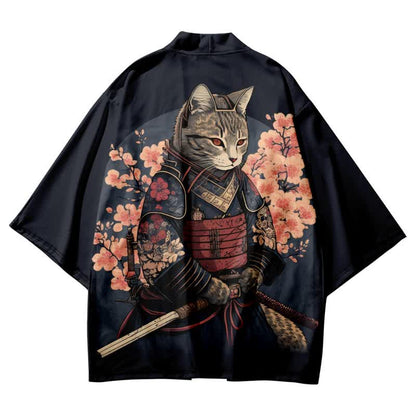 Cute Cat Warriors Print Cardigan Kimono Outerwear modakawa