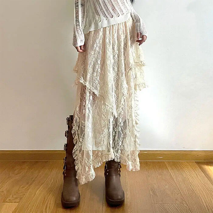 Y2K Asymmetrical Lace Skirt Boogzel Clothing