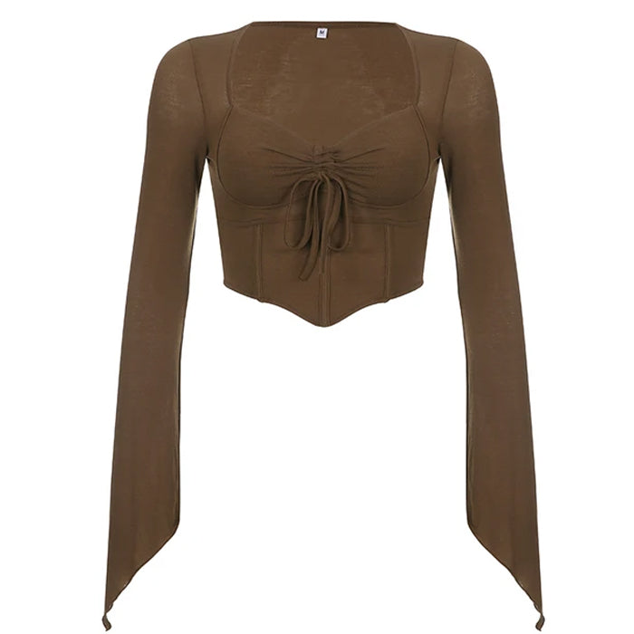 Y2K Brown Long Sleeve Top SpreePicky