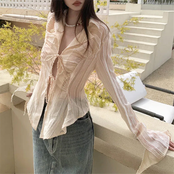 Elegant Lace Up Shirt SpreePicky