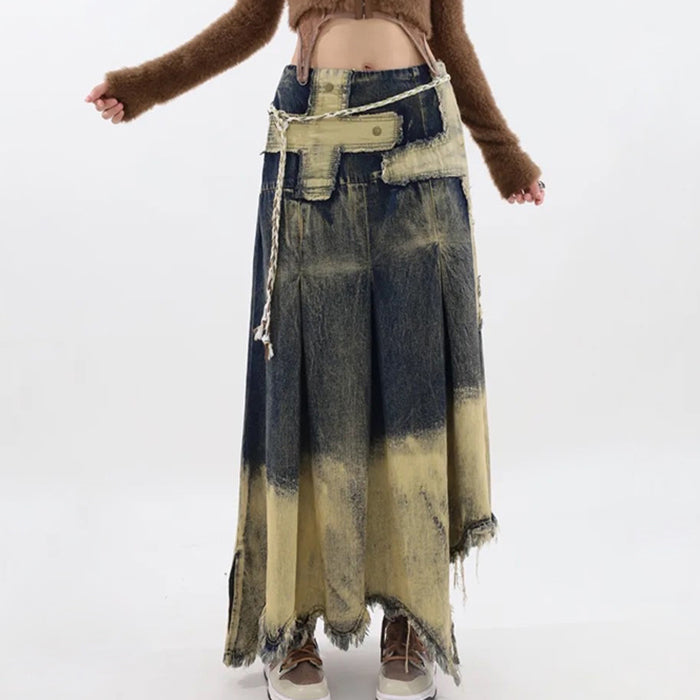 Vintage Washed Long Denim Skirt Boogzel Clothing