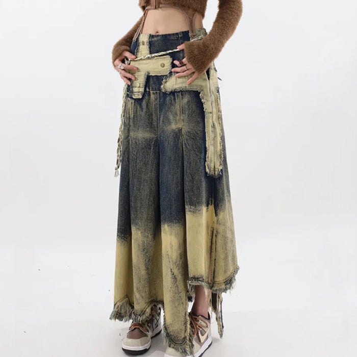 Vintage Washed Long Denim Skirt Boogzel Clothing