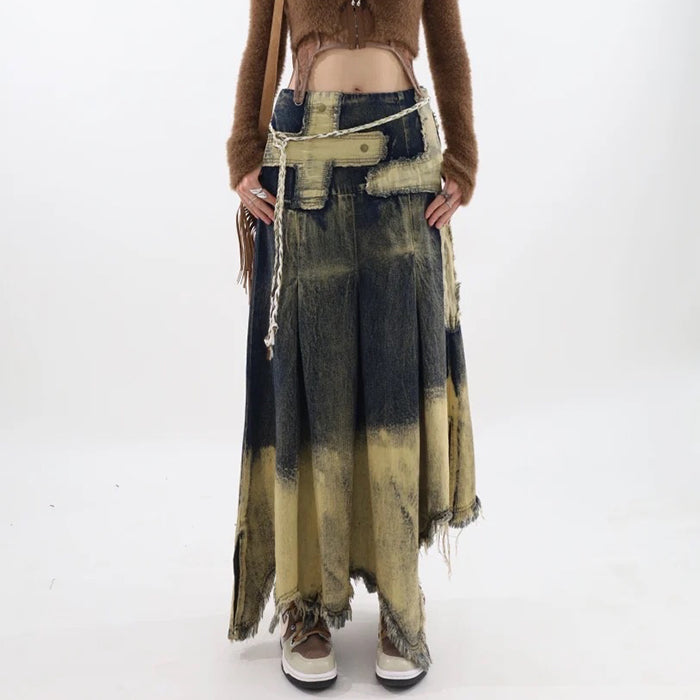 Vintage Washed Long Denim Skirt Boogzel Clothing