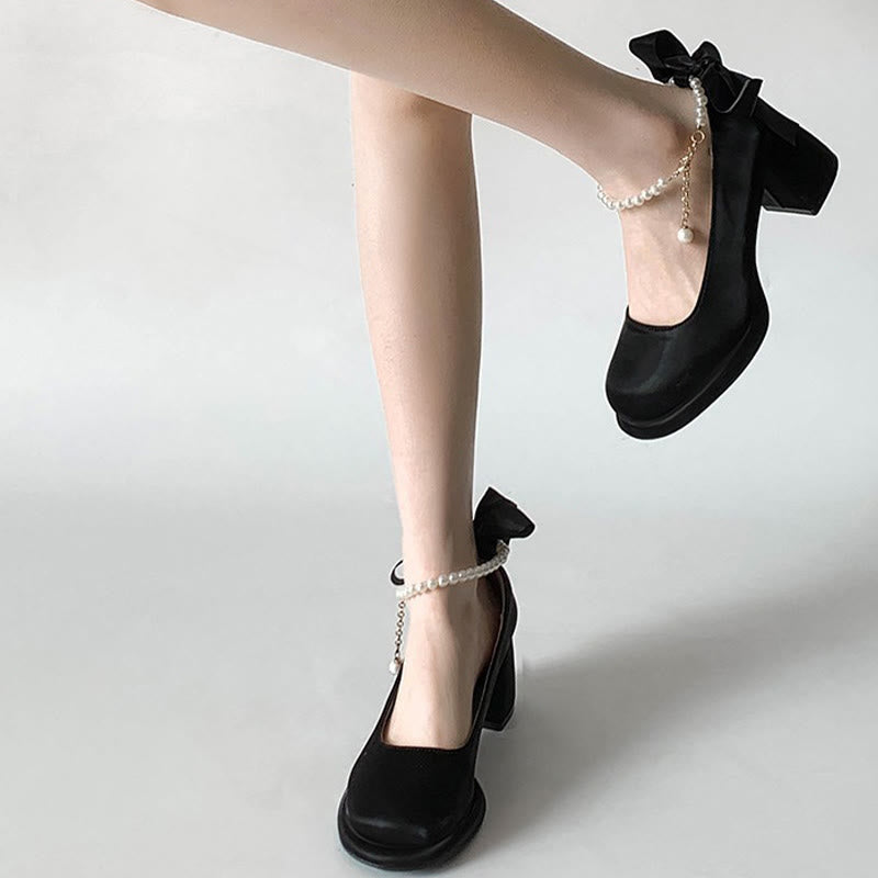 Pearl Buckle Thick Heel Mary Jane Shoes modakawa