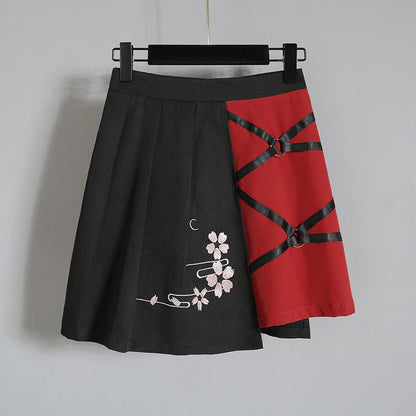 Vintage Sakura Fox Print Lace Up T-Shirt Skirt Set Modakawa