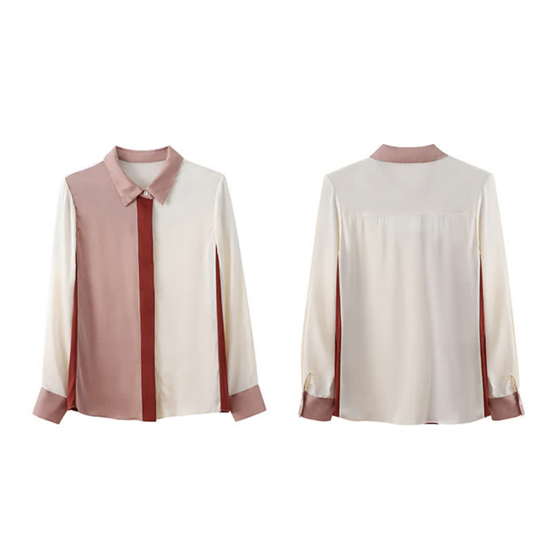 Pink White Colorblock Lapel Shirt Workwear modakawa