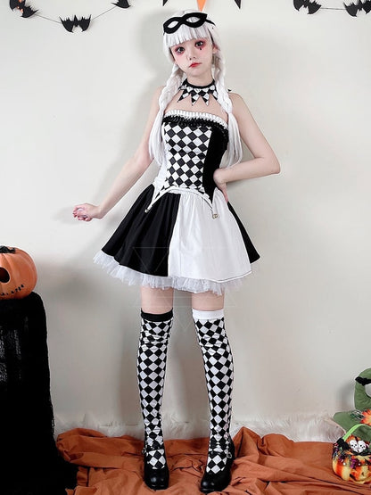 Halloween Black White Clown Costume Top and Skirt mySite