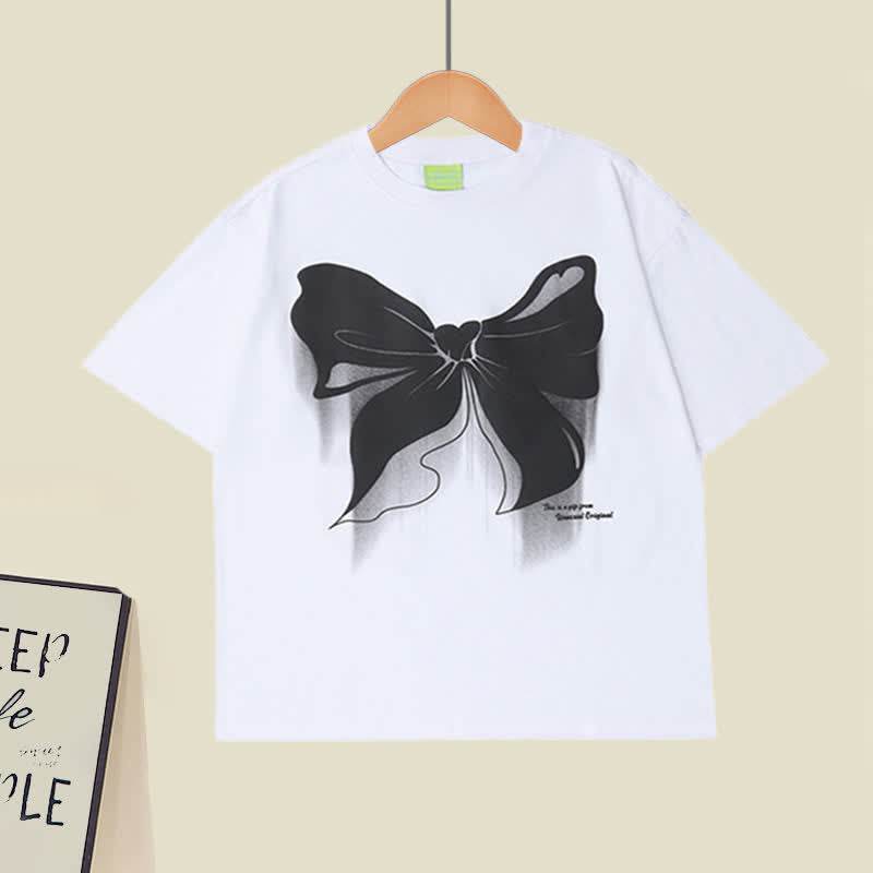 Cartoon Bow Print T-Shirt Irregular Tulle SKirt Set modakawa