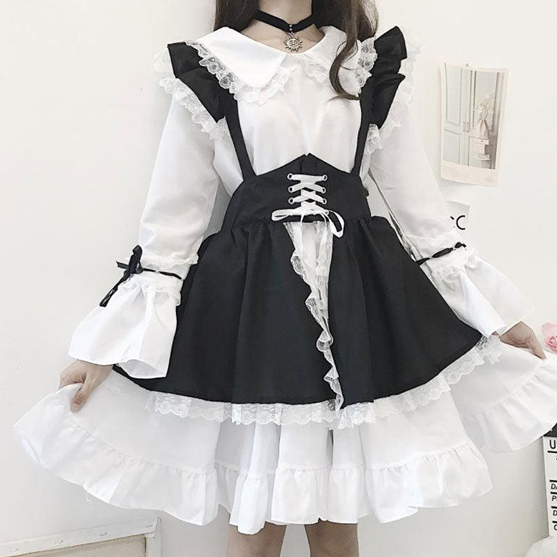 Gothic Bow Tie Lolita Maid Costume Dress Modakawa