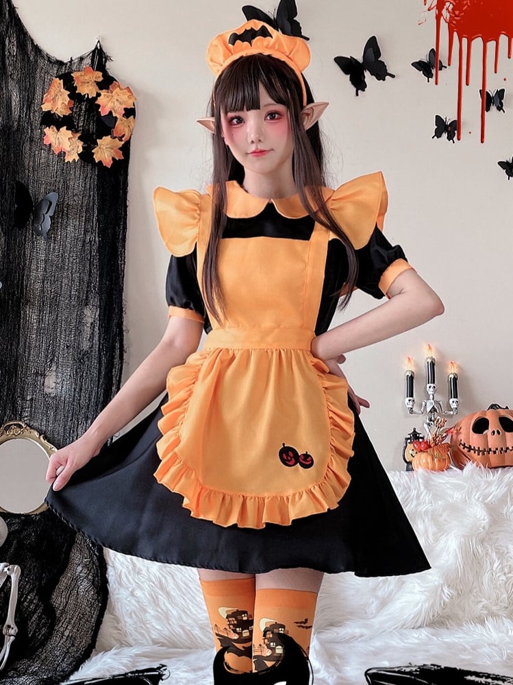 Halloween Black and Orange Pumpkin Maid Dress Costume mySite